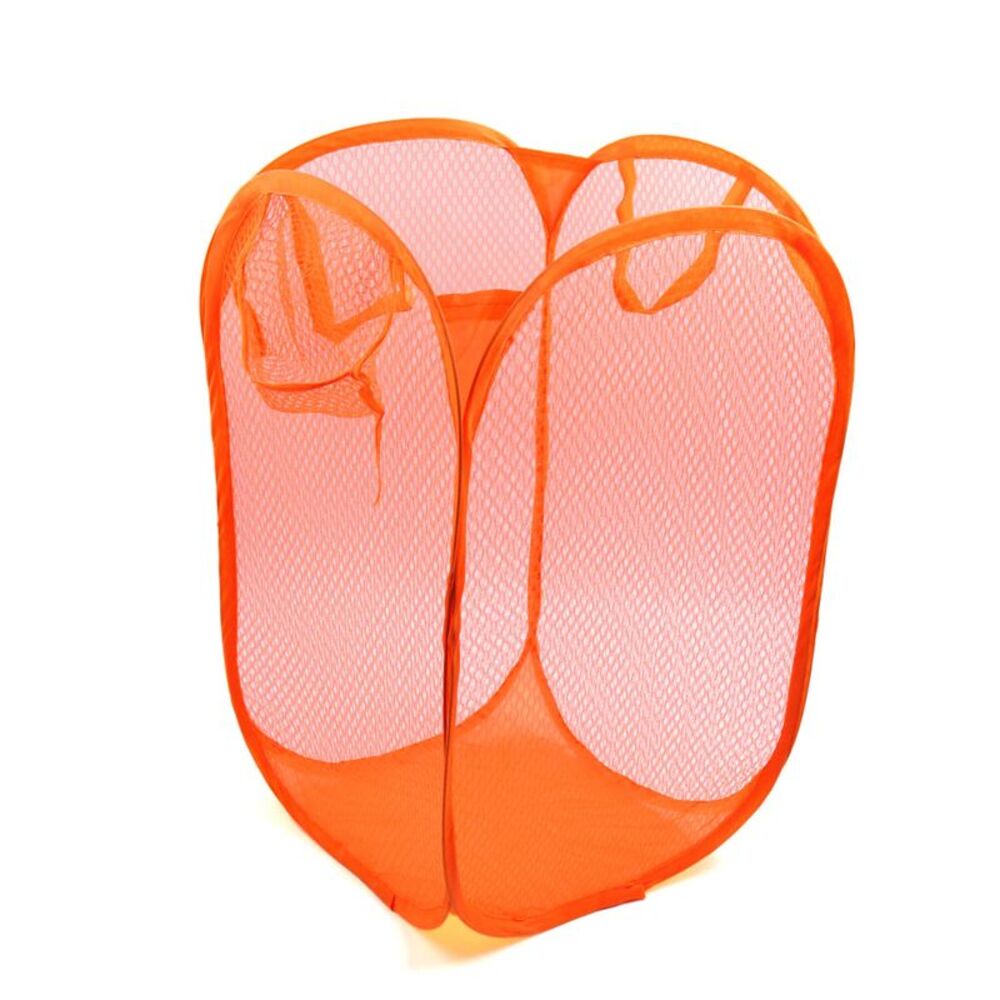 Mesh Bag Foldable Dirty Clothes Storage Laundry Basket Organizer Orange